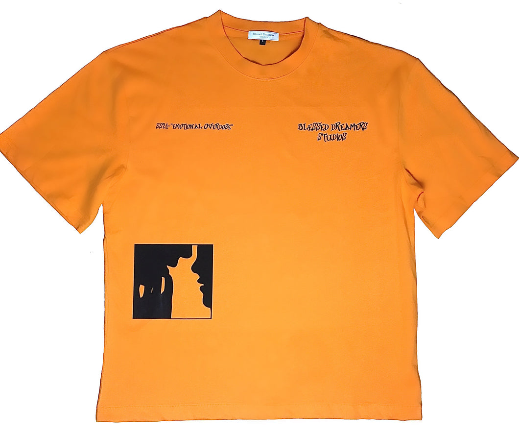 Orange Boxy Shirt with Black Prints